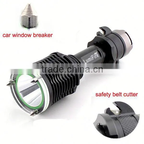 1158 New Design!! XM-L T6 LED Ultra Power Aluminum Torch Light Seat Belt Cutter Flashlight for Car photo-4