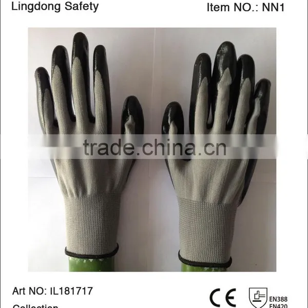 10 Gauges Nylon Knitted Working Glove With Black Nitrile Coated photo-2
