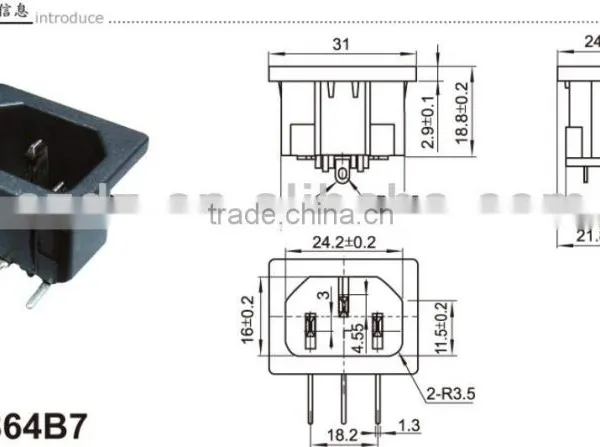 2PIN AC Power Socket,Gold Plated Composite Video and Audio Inputs Connector photo-4