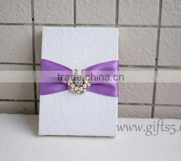 Elegant White Wedding Invitation Card Box With Pearl Brooch photo-4