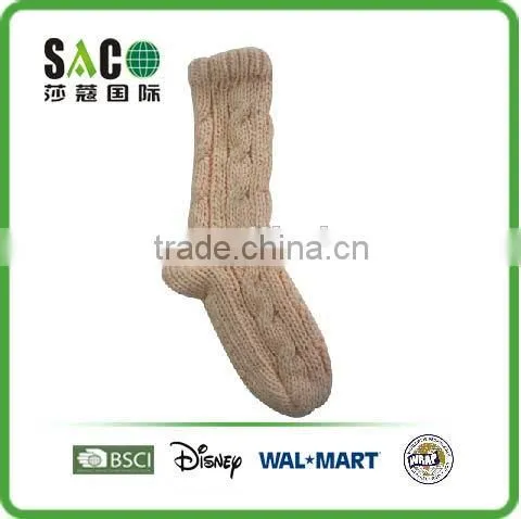 Varied Cable Pattern String With Pom Pom Acrylic Floor Socks With Anti photo-2