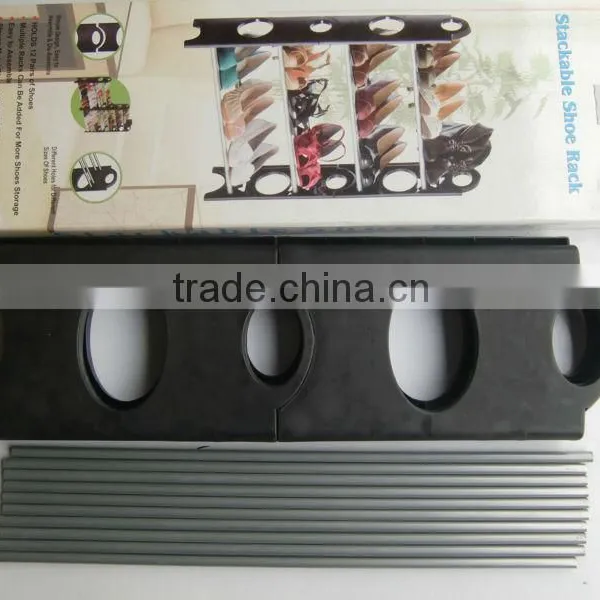 12 Pair 4 Tier Home Black Shoe Storage Shelves (FH-SR0064) photo-2