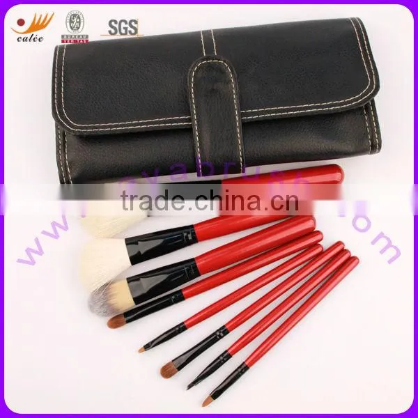 New 8pcs Shiny Red Synthe Nylon Hair Portable Travelling Makup Brush Set