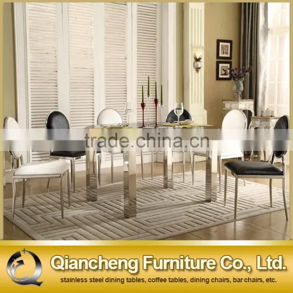 Glass Top Stainless Steel Legs Extendable Dining Table photo-6