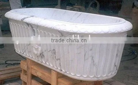 Half Hand Carved Freestanding Stone Bathtub photo-3