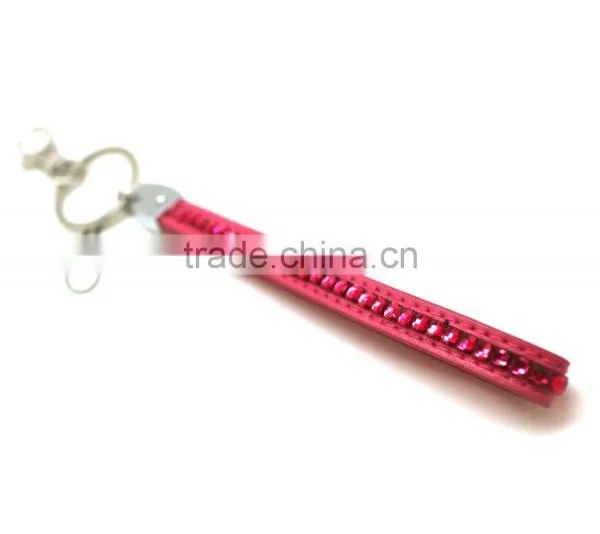 Pink Promotion Gift PU Leather Key Chain With Crystal Gem, Swivel Snap Hooks, Key Ring Accembly, Acrylic Gem Key Chain photo-2