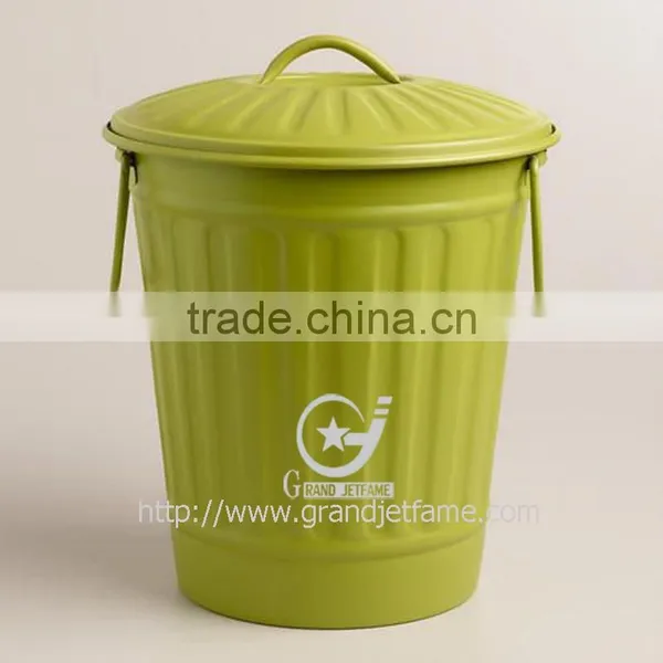 Kitchen Colorful Galvanized Metal Garbage Can Trash Can Waste Bin photo-4