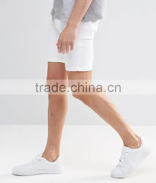 Latest Custom Functional Pocket Men's White Super Skinny Slim Fit 65% Cotton 35% Polyester Denim Concealed Fly Casual Hot Shorts photo-4