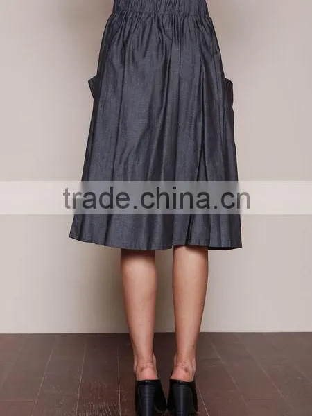 MGOO Elegant Hot Sale Black Midi Skirt With Pockets Fashion OEM African Skirts Chambray Flare Dress photo-5
