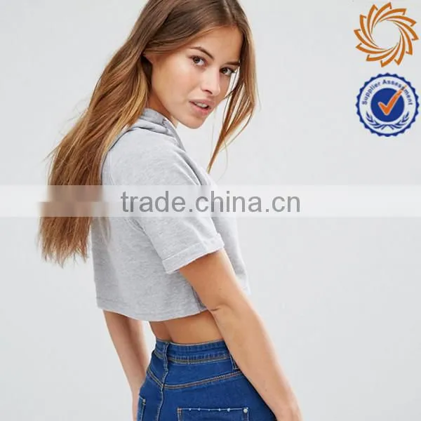 Womens Pullover Crop Top Short Sleeve Hoodies photo-3