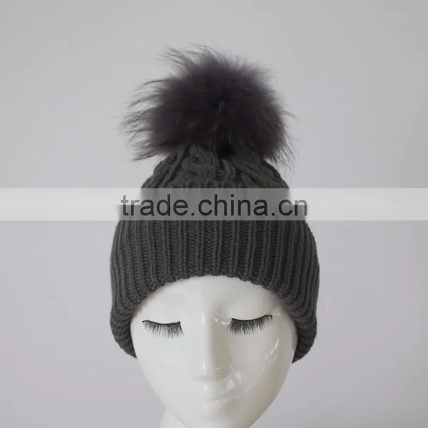 Myfur Big Fur Pom Beanie Warm Winter Knitted Hat Fur Knitted Hats photo-2