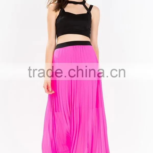 Partially Lined Perfect Pleated Long Skirt Sexy Chiffon Maxi Skirts photo-2