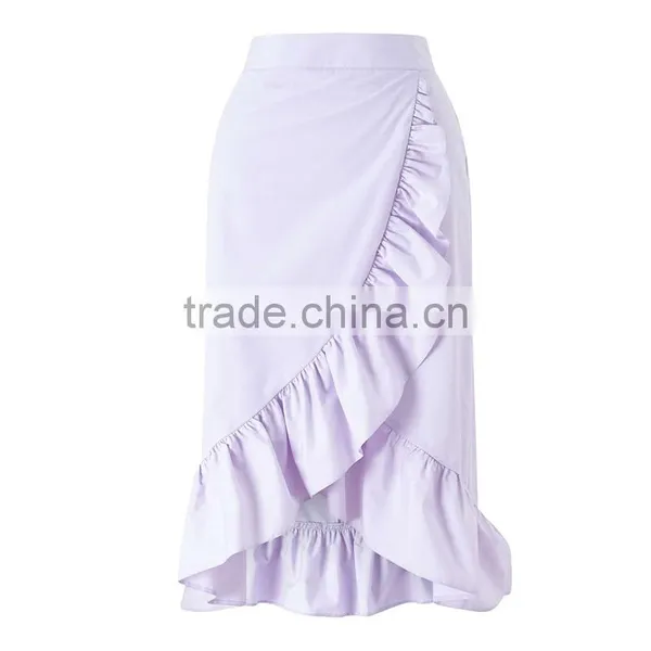 Falbala Hem Midi Wrap Skirt for Girls Hot Summer Ladies Poplin Fashion Skirts photo-6