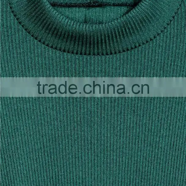 Green Ribbed Crew Neck Relax Fitted Wool Sweater Design for Girl With Dropped Sleeves photo-3