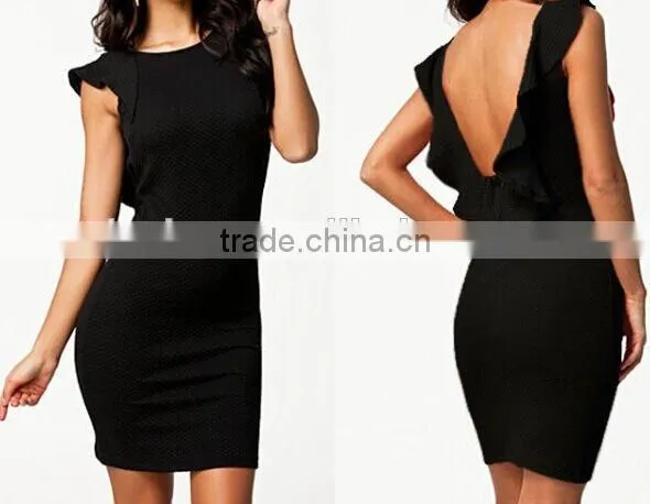 New Fashion Textured Bodycon Dress With Ruffled Backless Hollow Out For Wholesale photo-4