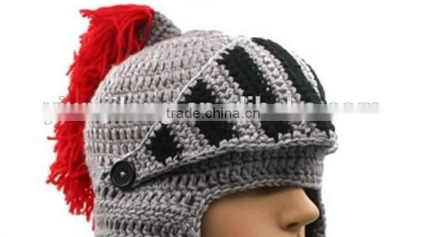 Crochet Roman Knight Helmet Hat Handmade Knitted Warm Hat With Beard Costume Hat photo-3
