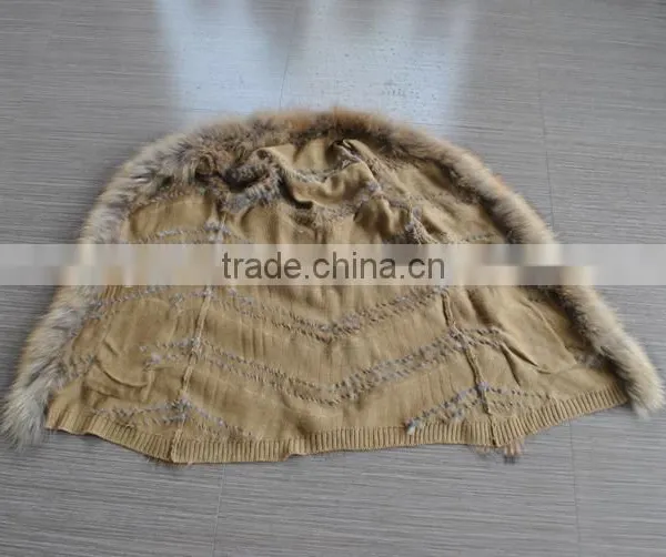 YR646 Stylish Real Rabbit Knit and Raccoon Fur Waistcoat Euro Long Fur Gilet photo-6