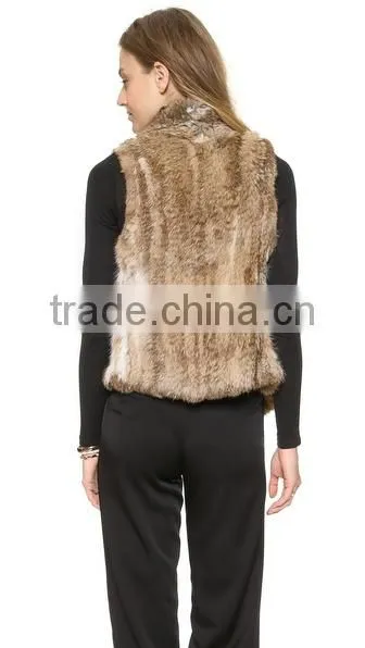 YR284 Women Yarn and Real Rabbit Fur Knitted Vest With Elastic photo-3