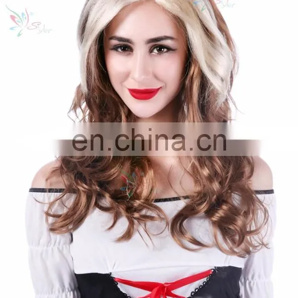 New Fashion Sexy Ladies Party Wig Two Tone Colors Blonde Machine Made Synthetic Wig photo-2