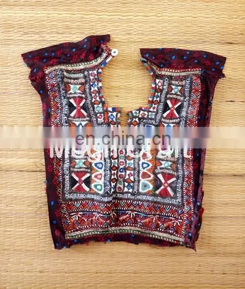 Colourful Indian vintage banjara neck yoke with embroidery and mirror work patches