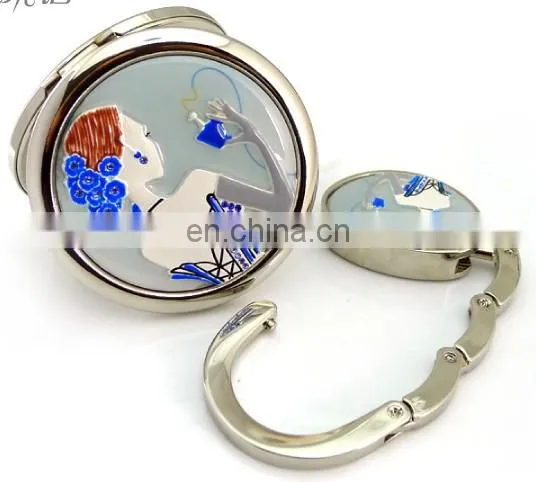 Epoxy Silver Metal Pocket Mirror and Bag Hangger Hook