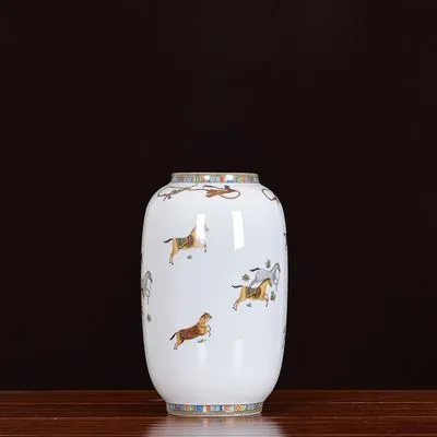 New Chinese Creative Horse Hand Made Color Paint White Ceramic Vase For Shopping Mall Decor photo-3