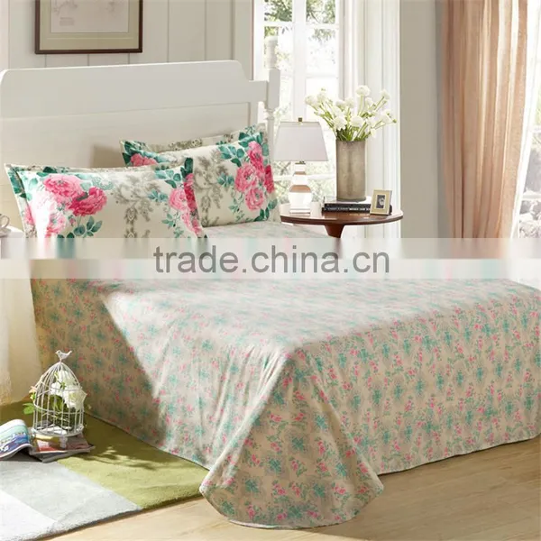 Modern Floral Printed Two Colors Bed Linen Sets 100% Cotton Flat Sheet Set All Size photo-6
