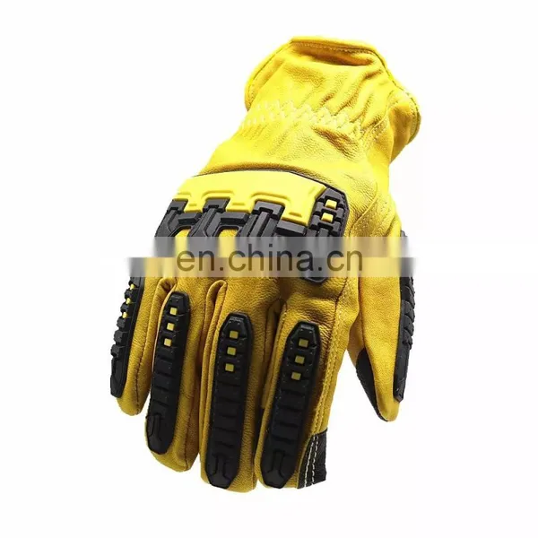 TPR Protective Construction Yellow Industrial Impact Resistant Touch Screen Driving Safety Leather Work Gloves photo-4
