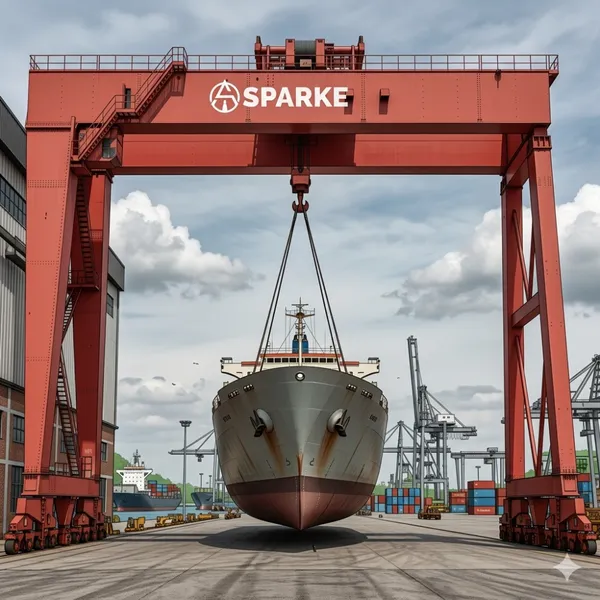 Тяжелый козловой кран SPARKE для точного подъема при сборке крупных судов и техническом обслуживании судостроительного завода