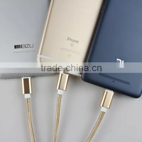 1.2m Nylon Woven Three Metal Plugs 3 in 1 Micro USB Cable Colorful Phone Cable for IPhone 6 6s Plus 5s Android Type C photo-6