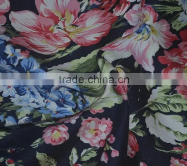 Colorful Big Flower Cotton AOP all over print stretch satin fabric