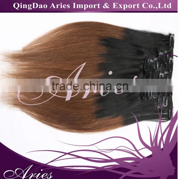 Full Head Clip in Hair Extensions Ombre One Piece 2 Tones Wavy Curly Black Brown Blonde photo-5