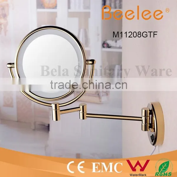 Ultra Thin Golden 8.5 Inch Round Foldable Makeup Mirror AC Power Led Wall Mirror photo-2