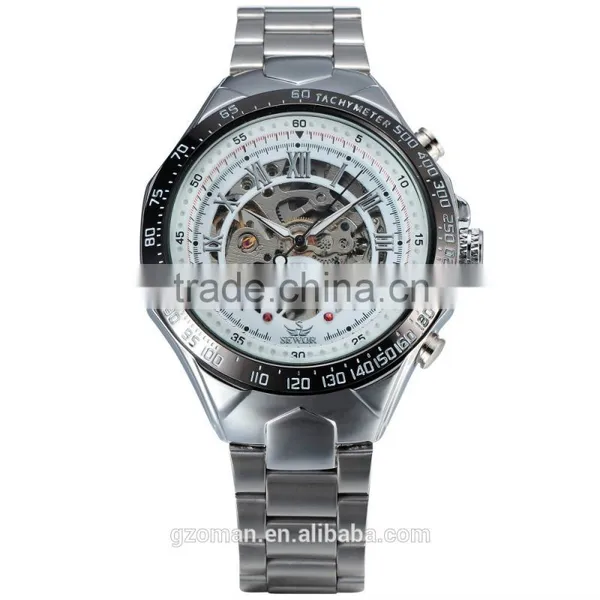 Sewor Silver Stainless Steel Mens Automatic Wrist Watch Casual Bracelet Mechanical Watch photo-6