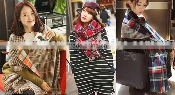 81310122 2015fashion Women Grid Long Tippet photo-2