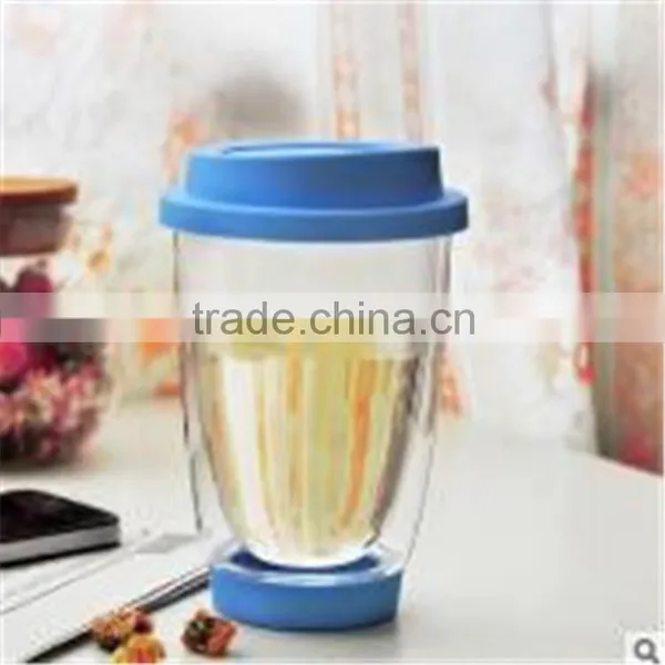 Pure Mouth Blowing High Borosilicate Heat-resistant 350ml Glass Cup With Plastic Lid and Bottom photo-2