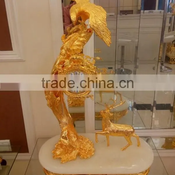 Antique Copper 24K Gold Plated Peacock Floor Lamp Clock, Peacock Hanging Floor Clock photo-6