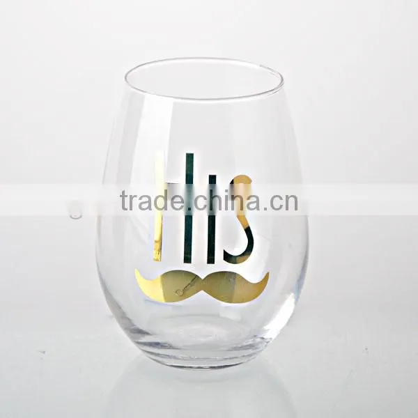 Valentine's Day Gift Stemless Wine Glass, Gold Stemless Wine photo-3