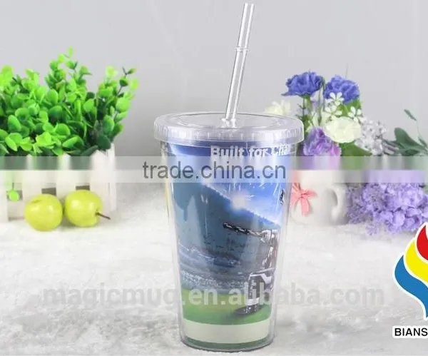 Double Wall pp Plastic Acrylic Insulated Tumbler With Straw and Lid photo-2