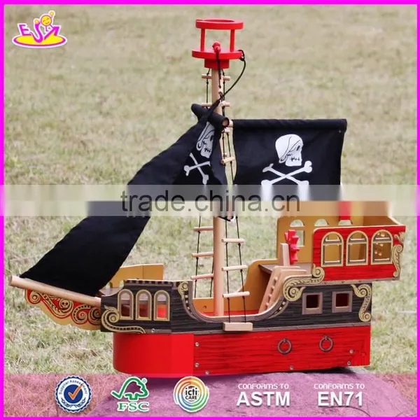2017 Top Fashion Children Imagine Shark Bite Pirate Ship Wooden Toy Pirate Ship & Pirate Play Set W03B060-S photo-3