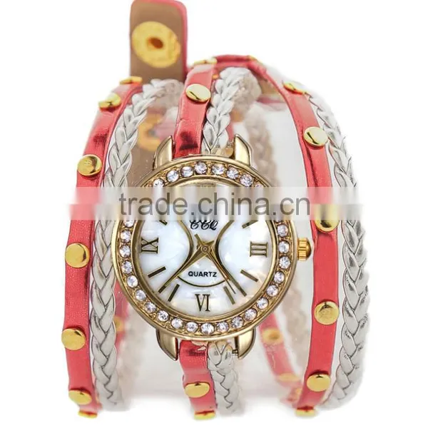 Wholesale Crystal Around Leather Strap Ladies Bracelet Watch Ladies Bracelet Wrist Watch photo-2