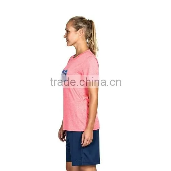 Basketball-Jersey-Design-2017 Women V Neck Short Sleeves Lightweight Soft Fabric 150g Cotton Spandex Basketball T-shirt photo-5