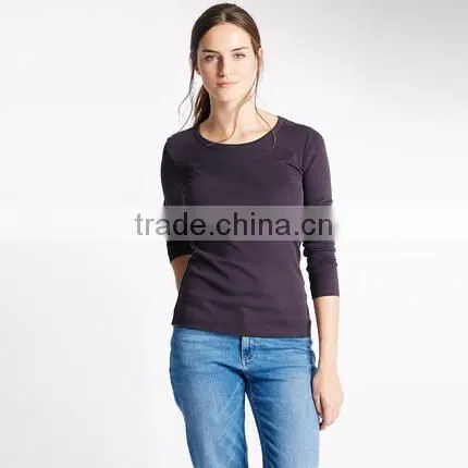 2017 New 100% Cotton Slim Fit Ladies Base T-shirt O Neck Blank Long Sleeve Women T-shirt photo-3