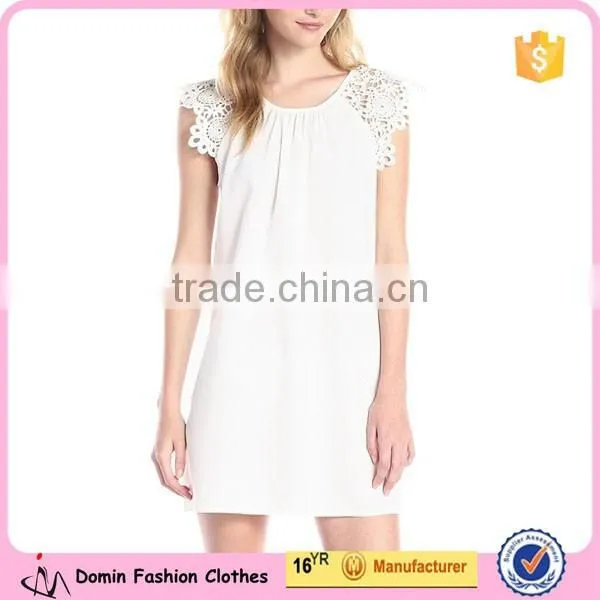 Women's White 97% Polyester/3% Elastane Eyelet-Sleeve Shift Dress photo-3