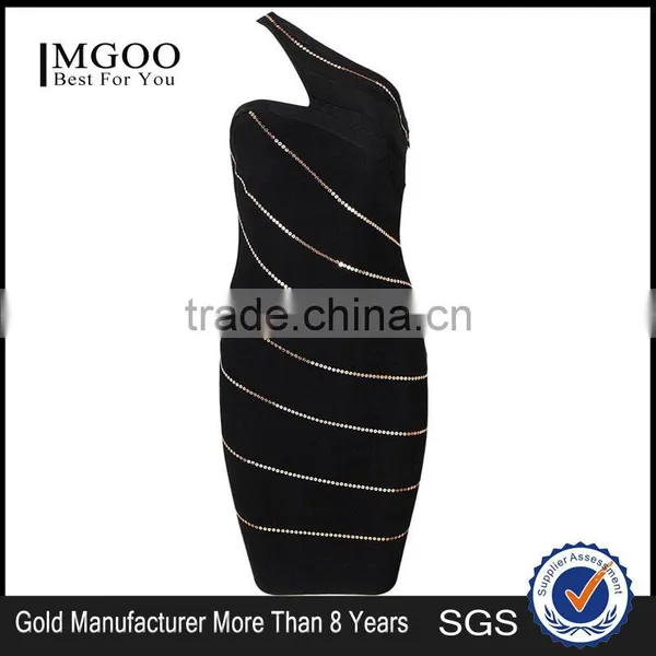 MGOO High Quality Dress Factory Customized Design Boydcon Dress For Women Gold Chain One Shoulder Vestidos H980 photo-5