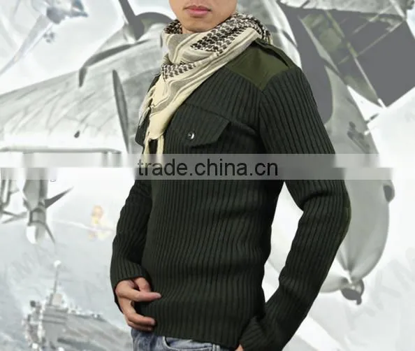 Pure Color Military Sweater Plus Size Mens Acrylic Sweater Designs photo-6