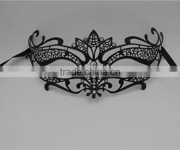 Glossy Metal Black Mask Diamante Rhinestones Italy Costume Masquerade Halloween photo-6