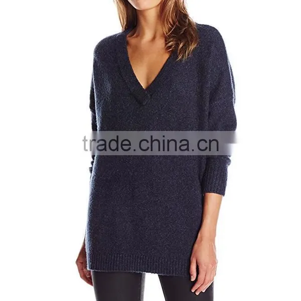 New Style Casual Loose V-neck Oversized Long Sweater for Women photo-3