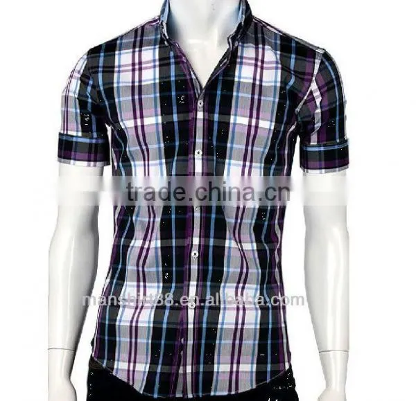 Men Slim Fit Basic Short Sleeve Plaid Casual Shirt photo-4