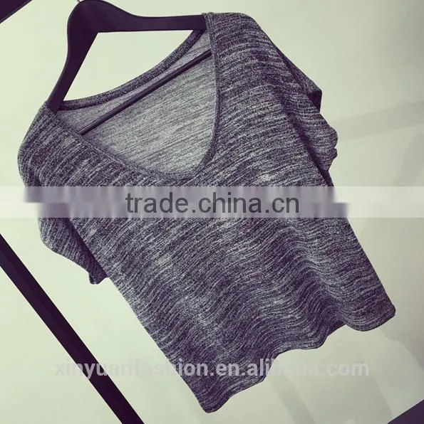 Loose Knitted t Shirt Wholesale China v Neck Women t Shirt photo-4